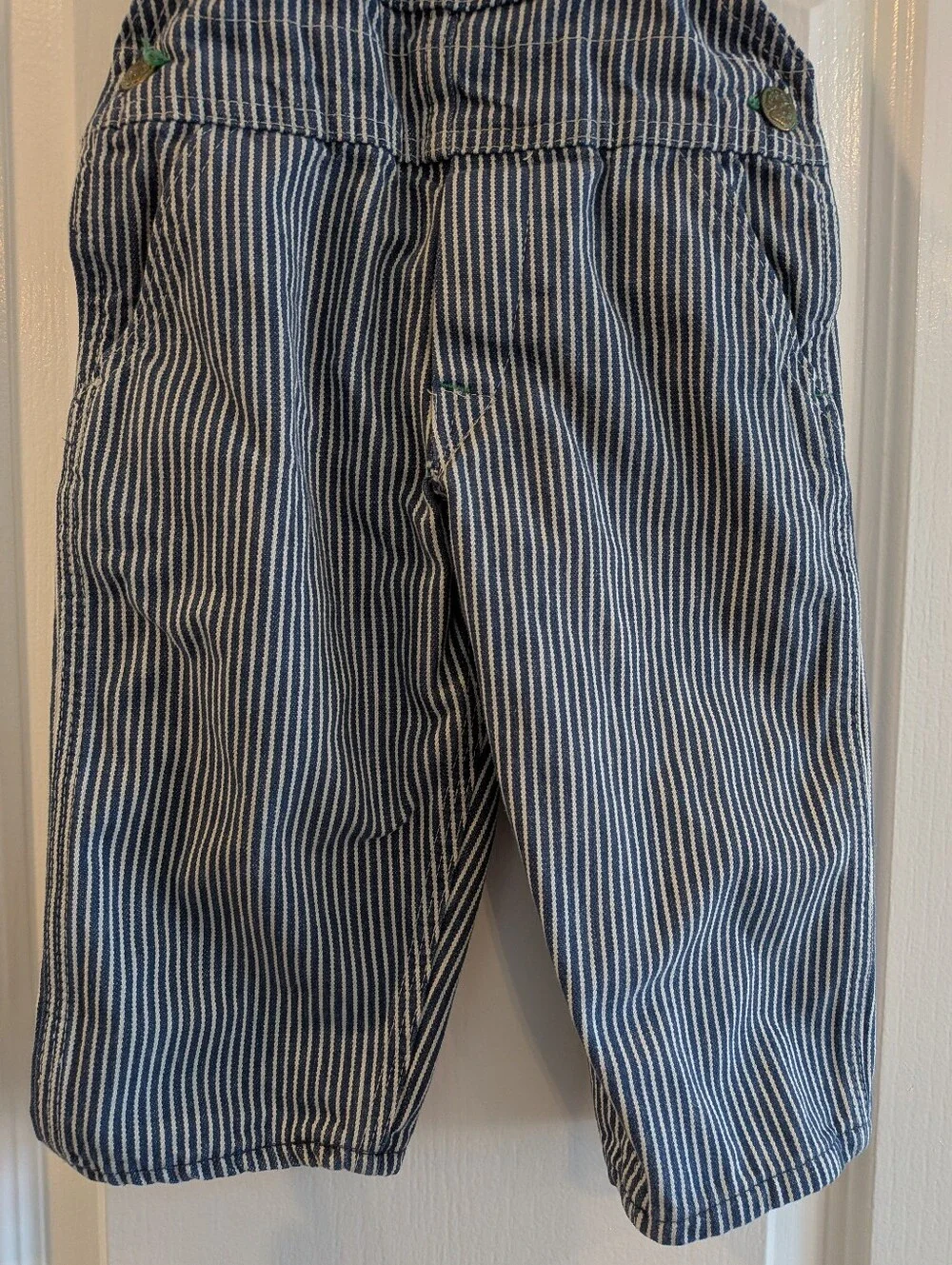 Vintage Oshkosh B'gosh Striped Railroad Overalls Vestback White Blue 90s Sz 18M